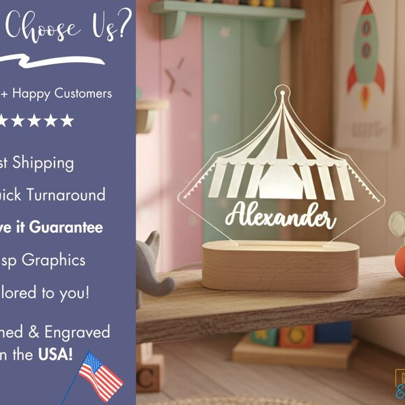 Circus Custom Name Light • Personalized LED Decor • Boy/Girl Kids Gift - Picture 4 of 8